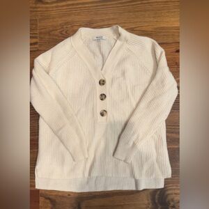 Madewell Cream V-Neck Sweater with Buttons